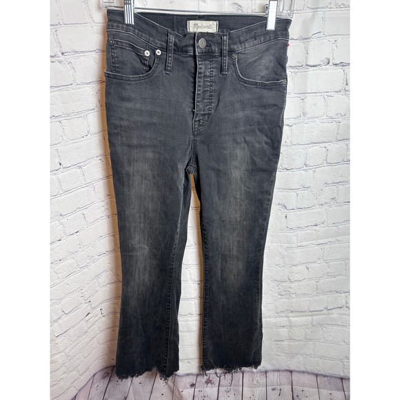Madewell CALI DEMI BOOT Jeans‎ Frayed Hem High Rise Black Wash Denim Womens Size - Picture 1 of 7